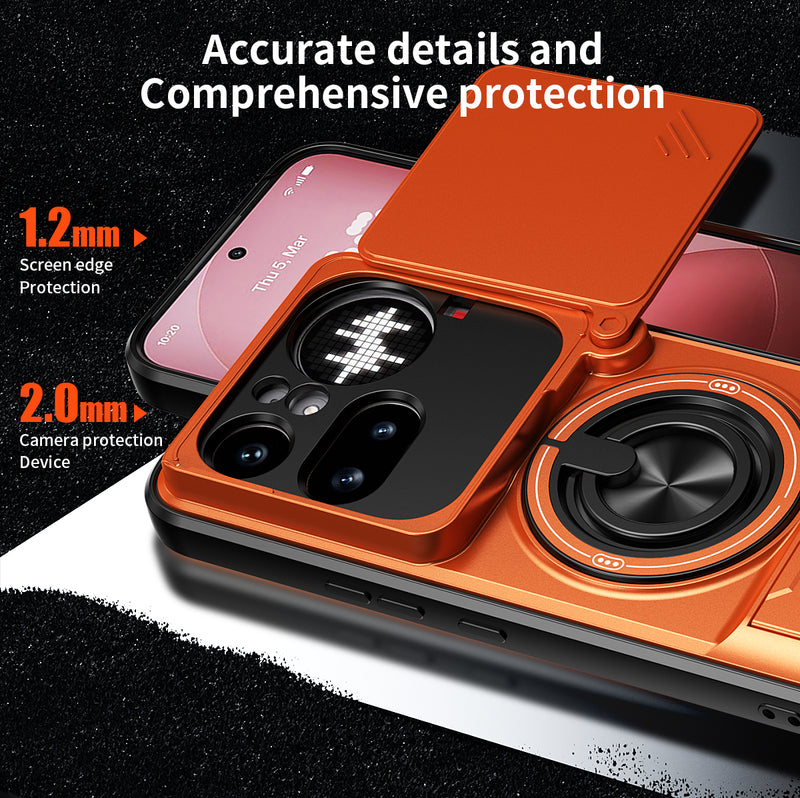 Luxury Slide Camera Lens Cover Case for Nothing Phone (4a) Pro 5G, Built-in Ring Stand and Folding Stand Magnetic Protective Case