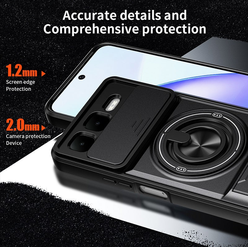 Luxury Slide Camera Lens Cover Case for Infinix Smart 10 Plus 4G, Built-in Ring Stand and Folding Stand Magnetic Protective Case