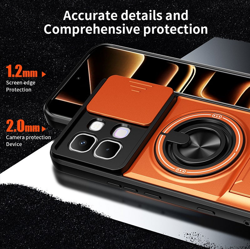Luxury Slide Camera Lens Cover Case for Infinix Note Edge 5G, Built-in Ring Stand and Folding Stand Magnetic Protective Case