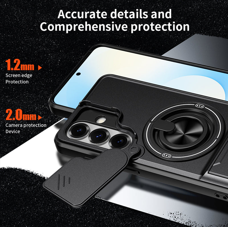 Luxury Slide Camera Lens Cover Case for Samsung Galaxy S26, Built-in Ring Stand and Folding Stand Magnetic Protective Case