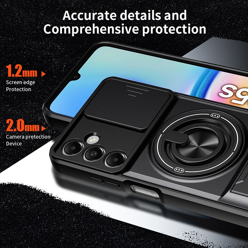 Luxury Slide Camera Lens Cover Case for Samsung Galaxy A05S 4G, Built-in Ring Stand and Folding Stand Magnetic Protective Case