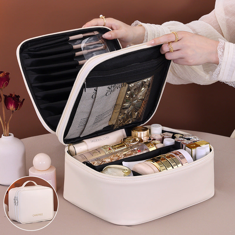 New Double Layer Makeup Bag - 4 Compartment Travel Cosmetic Organizer, Portable Toiletry Case & Multi-Function Vanity Tray