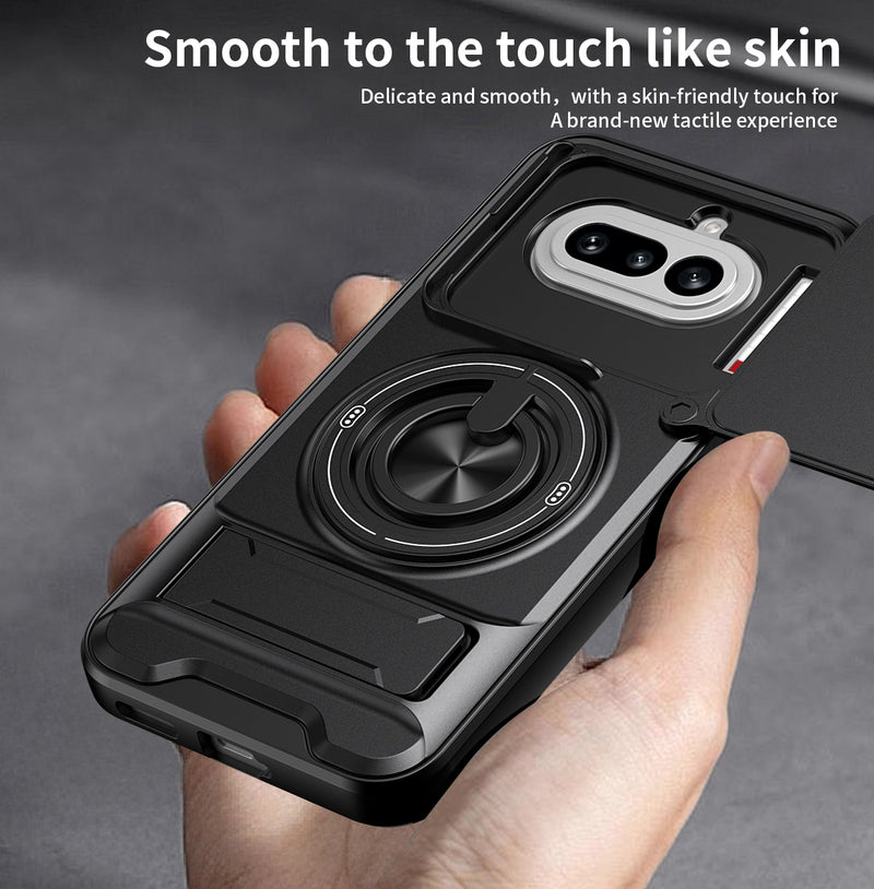 Luxury Slide Camera Lens Cover Case for Nothing Phone (4a) 5G, Built-in Ring Stand and Folding Stand Magnetic Protective Case