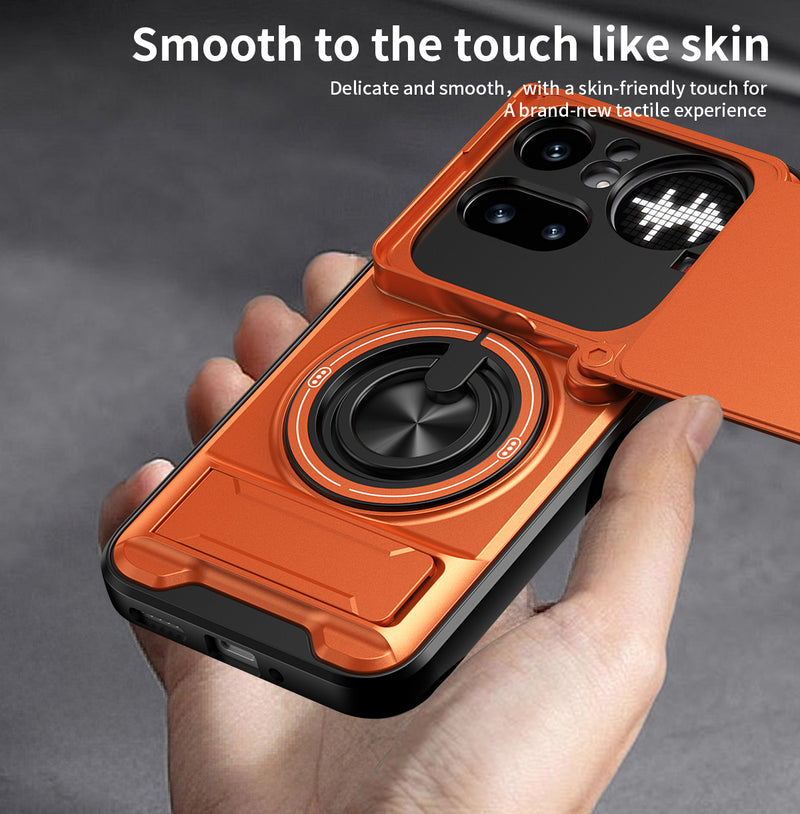 Luxury Slide Camera Lens Cover Case for Nothing Phone (4a) Pro 5G, Built-in Ring Stand and Folding Stand Magnetic Protective Case