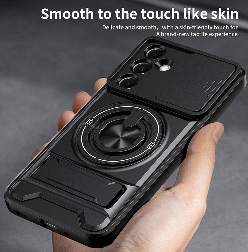 Luxury Slide Camera Lens Cover Case for Samsung Galaxy A16 5G/4G, Built-in Ring Stand and Folding Stand Magnetic Protective Case
