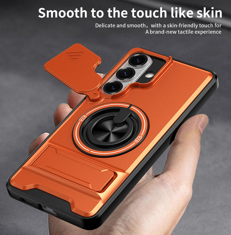 Luxury Slide Camera Lens Cover Case for Samsung Galaxy S26 Plus, Built-in Ring Stand and Folding Stand Magnetic Protective Case
