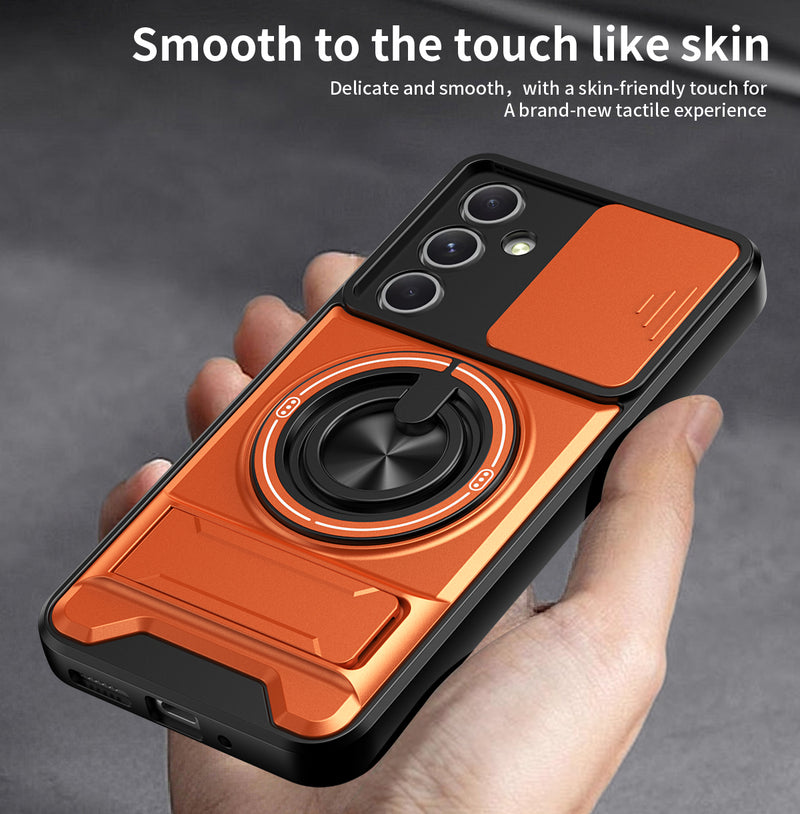 Luxury Slide Camera Lens Cover Case for Samsung Galaxy A54 5G, Built-in Ring Stand and Folding Stand Magnetic Protective Case