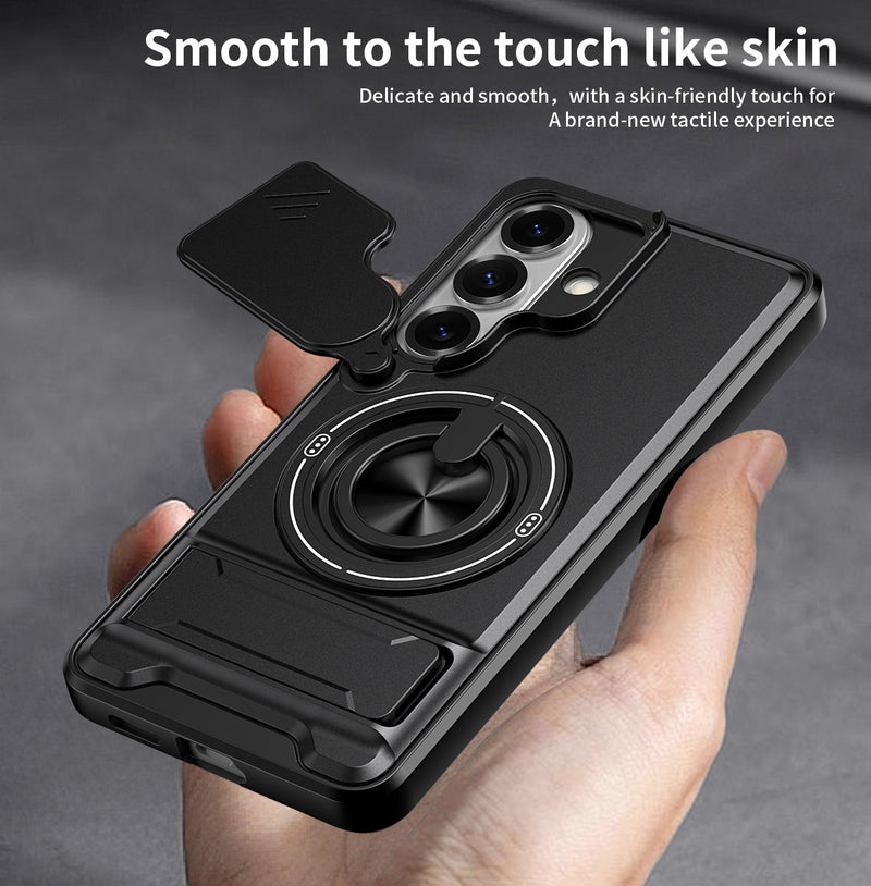 Luxury Slide Camera Lens Cover Case for Samsung Galaxy S26, Built-in Ring Stand and Folding Stand Magnetic Protective Case