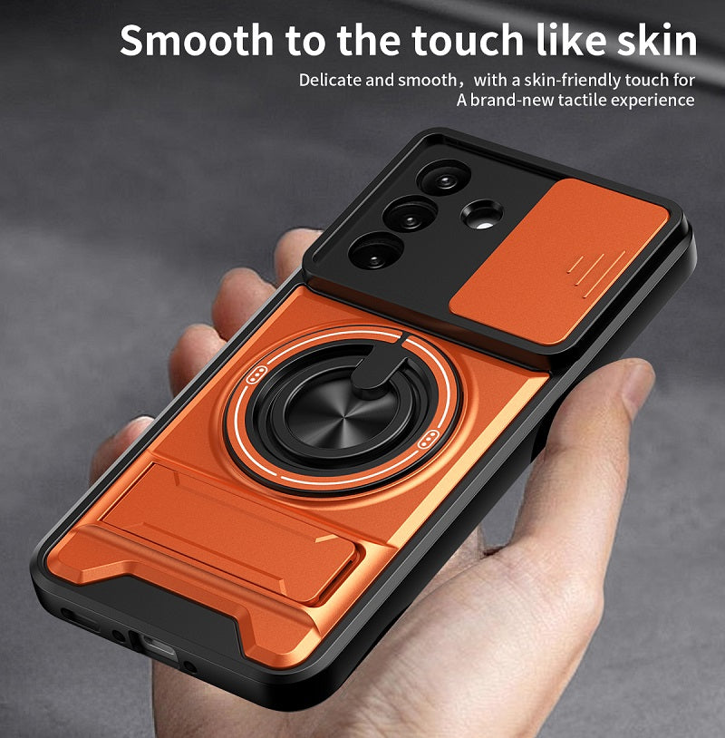 Luxury Slide Camera Lens Cover Case for Samsung Galaxy A57 A37 5G, Built-in Ring Stand and Folding Stand Magnetic Protective Case