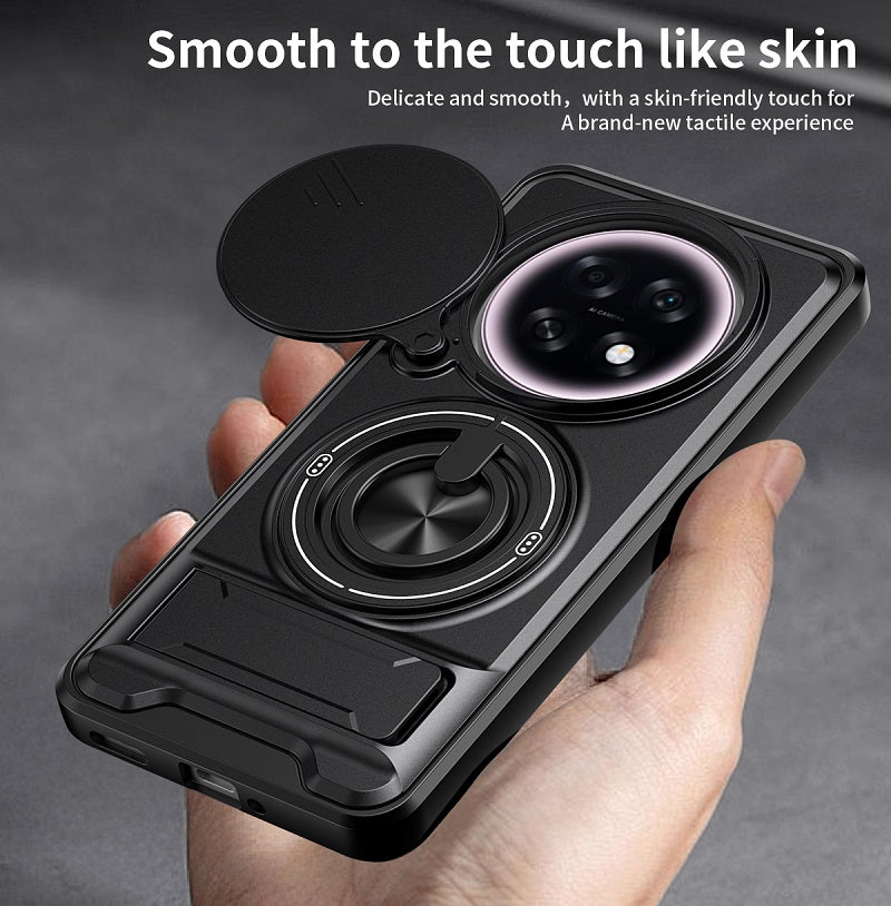 Luxury Slide Camera Lens Cover Case for OPPO F31 Pro+/OPPO A6 GT, Built-in Ring Stand and Folding Stand Magnetic Protective Case