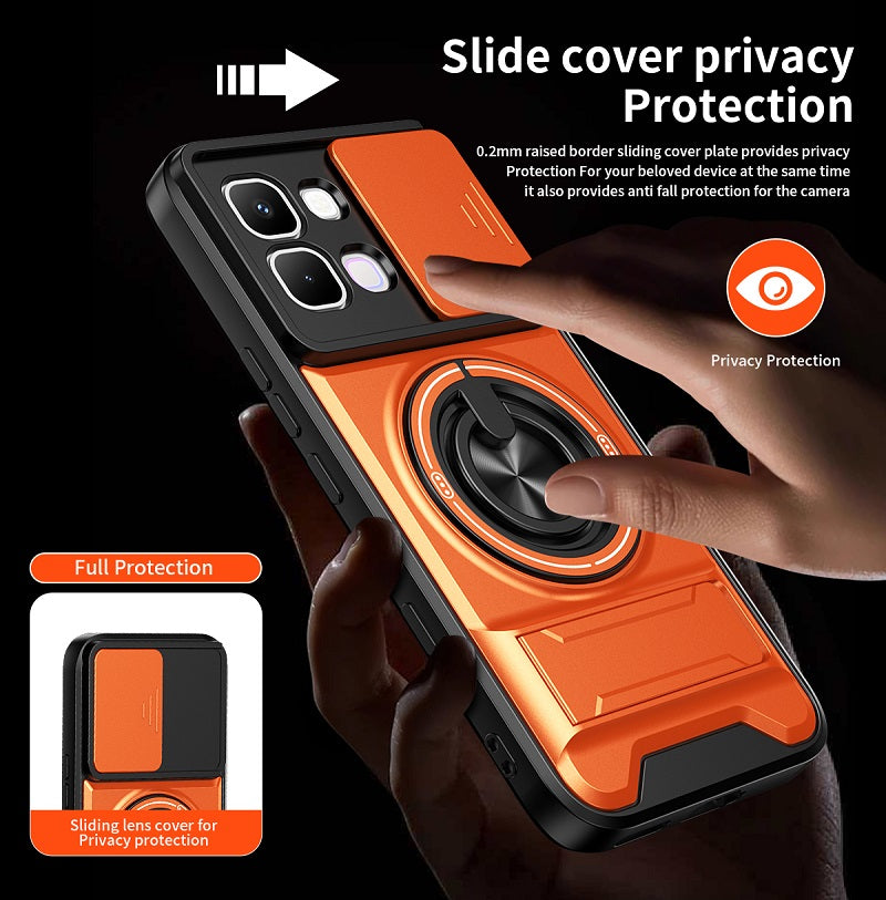 Luxury Slide Camera Lens Cover Case for Infinix Note Edge 5G, Built-in Ring Stand and Folding Stand Magnetic Protective Case