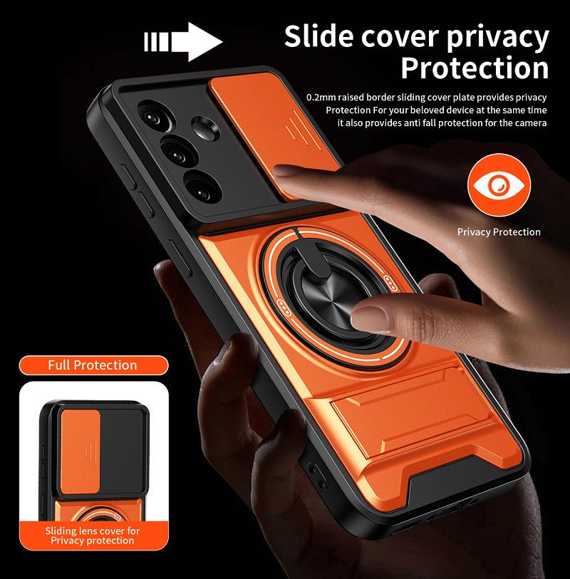 Luxury Slide Camera Lens Cover Case for Samsung Galaxy A57 A37 5G, Built-in Ring Stand and Folding Stand Magnetic Protective Case