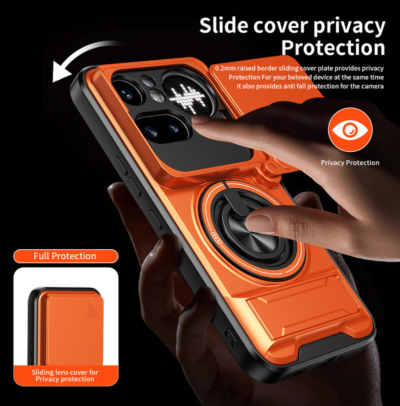 Luxury Slide Camera Lens Cover Case for Nothing Phone (4a) Pro 5G, Built-in Ring Stand and Folding Stand Magnetic Protective Case