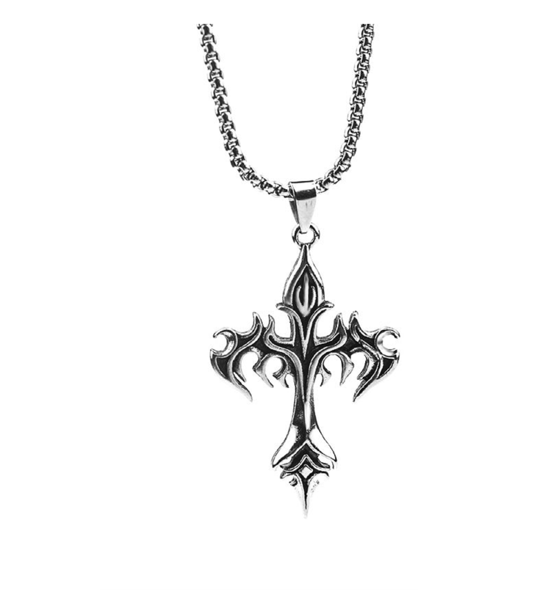 Classic Steel Warrior Men's Cross Amulet Necklace - Fashion Flame Christian
