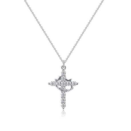 Silver Popular Cross with Crown Pendant Necklaces with Chain for Woman