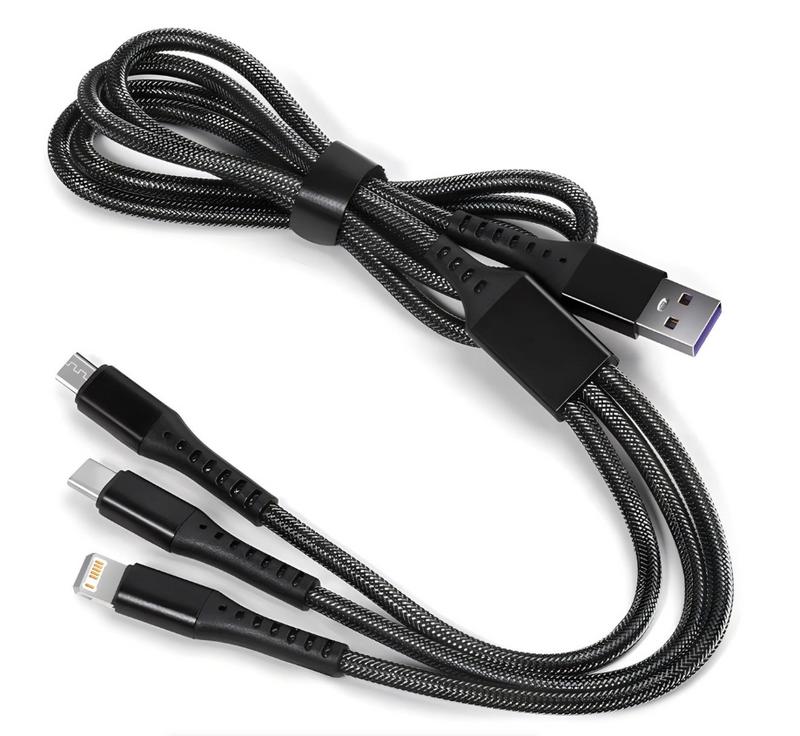 3 in 1 USB Charge Cable 6A 100W Portable Micro USB Type C Cable