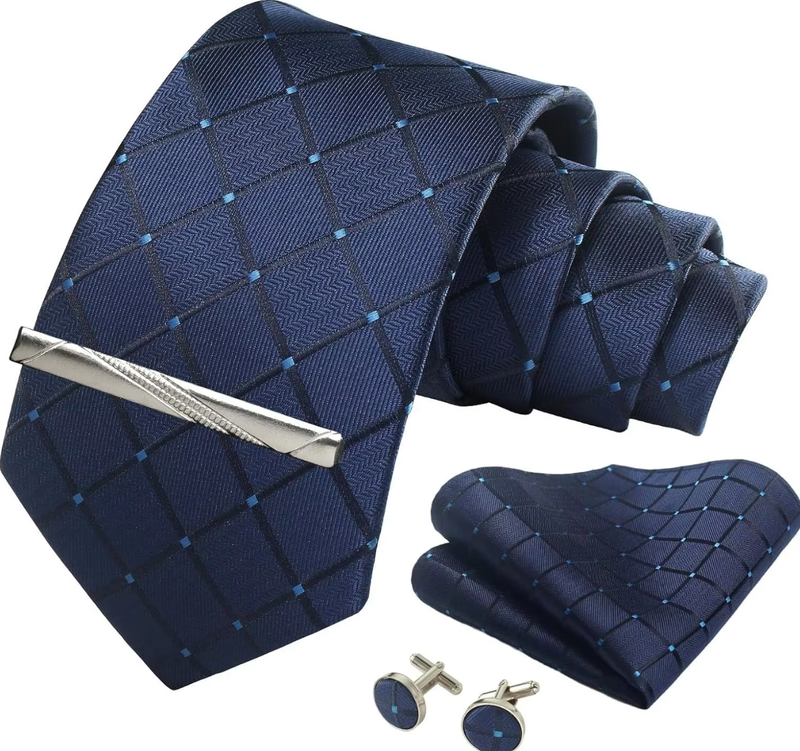 Silk Men Tie Pocket Square Cufflinks 8cm Luxury Wedding Prom Accessories Gravats