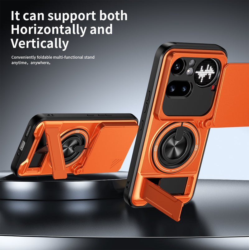 Luxury Slide Camera Lens Cover Case for Nothing Phone (4a) Pro 5G, Built-in Ring Stand and Folding Stand Magnetic Protective Case