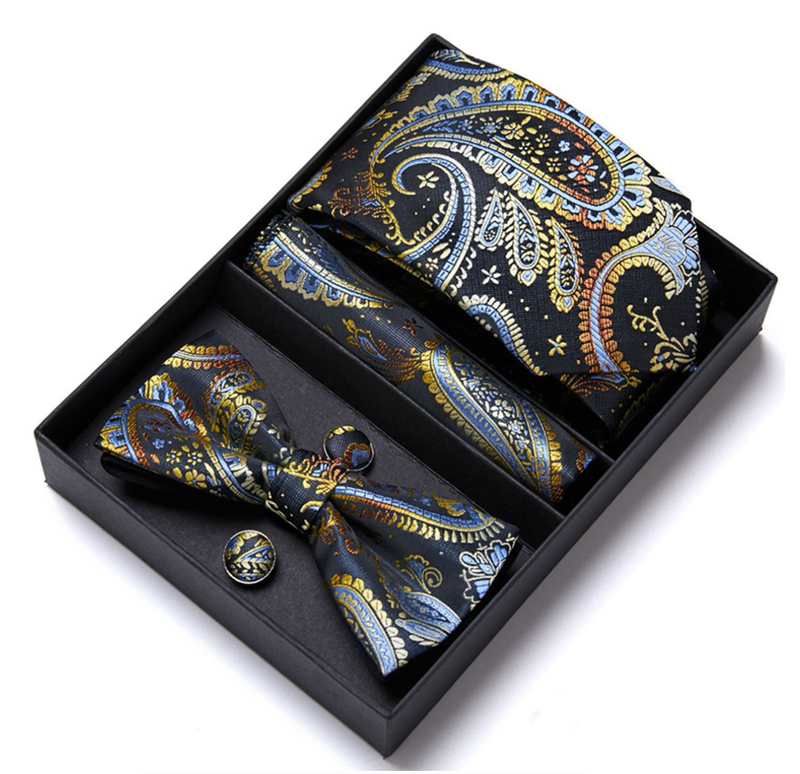 Men's Bow Tie Set Handkerchief Cufflinks Necktie Set