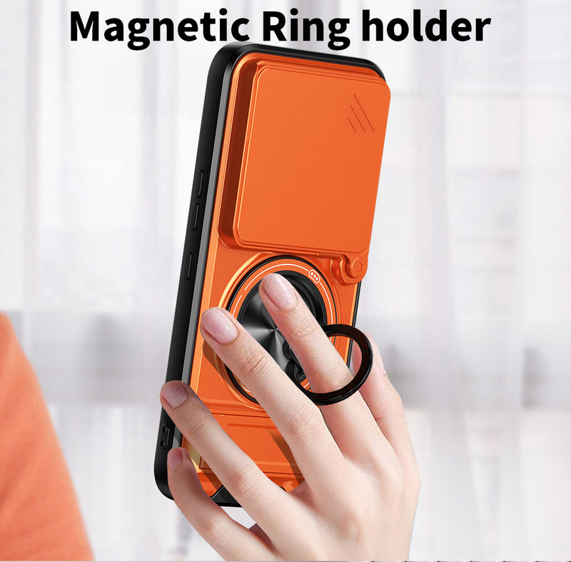 Luxury Slide Camera Lens Cover Case for Nothing Phone (4a) Pro 5G, Built-in Ring Stand and Folding Stand Magnetic Protective Case