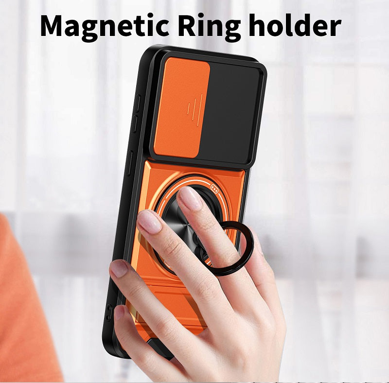 Luxury Slide Camera Lens Cover Case for Samsung Galaxy A57 A37 5G, Built-in Ring Stand and Folding Stand Magnetic Protective Case