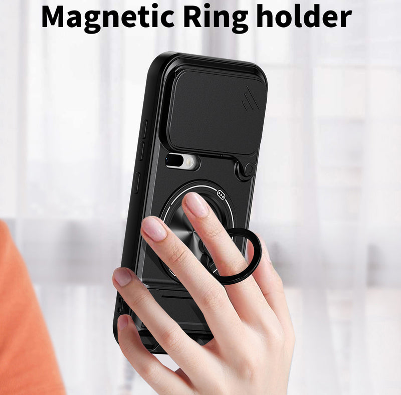 Luxury Slide Camera Lens Cover Case for Xiaomi 17 Pro, Built-in Ring Stand and Folding Stand Magnetic Protective Case