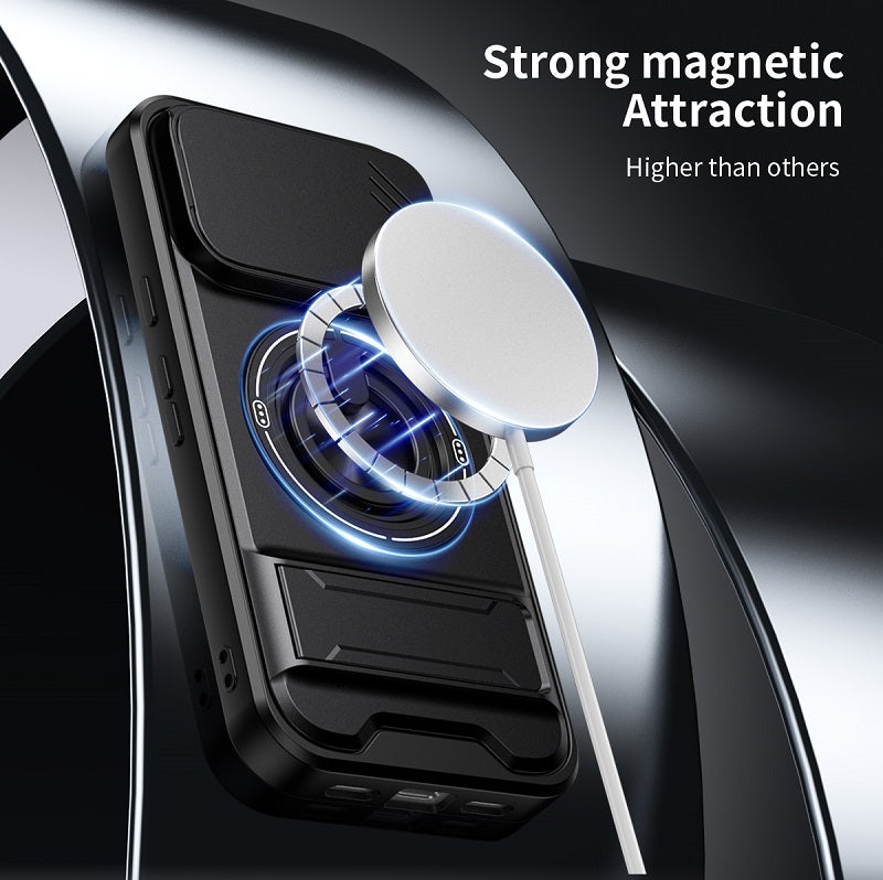 Luxury Slide Camera Lens Cover Case for Google Pixel 10A, Built-in Ring Stand and Folding Stand Magnetic Protective Case