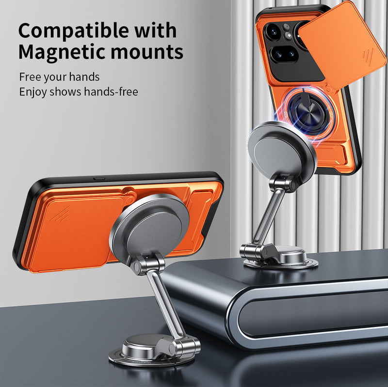 Luxury Slide Camera Lens Cover Case for Nothing Phone (4a) Pro 5G, Built-in Ring Stand and Folding Stand Magnetic Protective Case