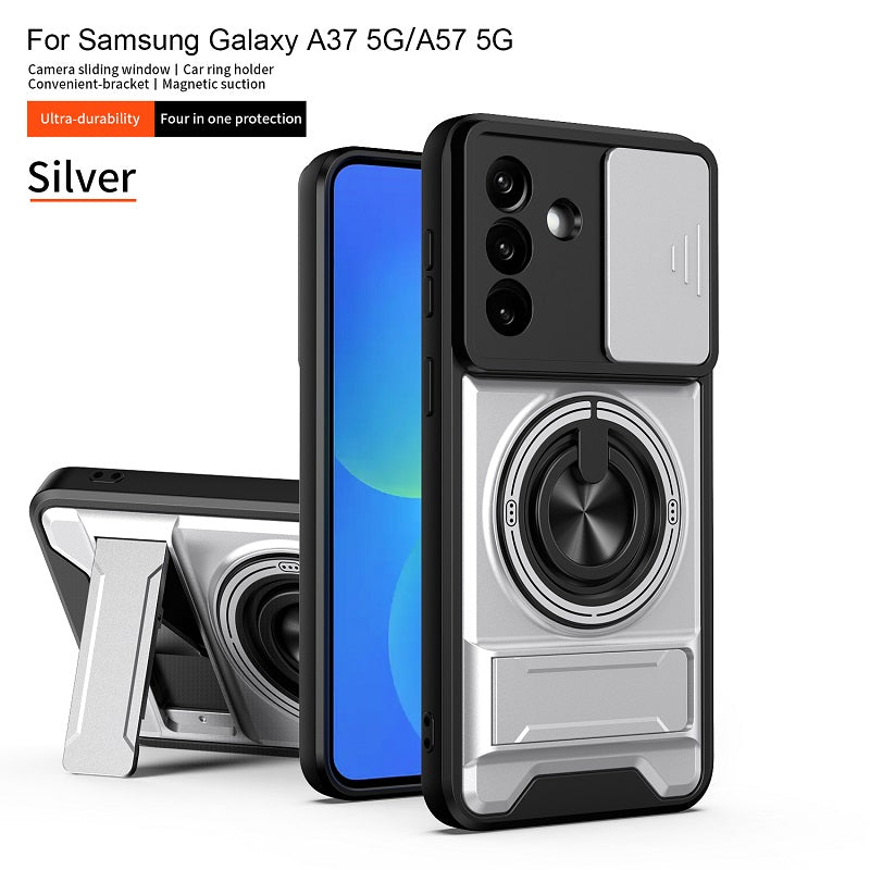 Luxury Slide Camera Lens Cover Case for Samsung Galaxy A57 A37 5G, Built-in Ring Stand and Folding Stand Magnetic Protective Case
