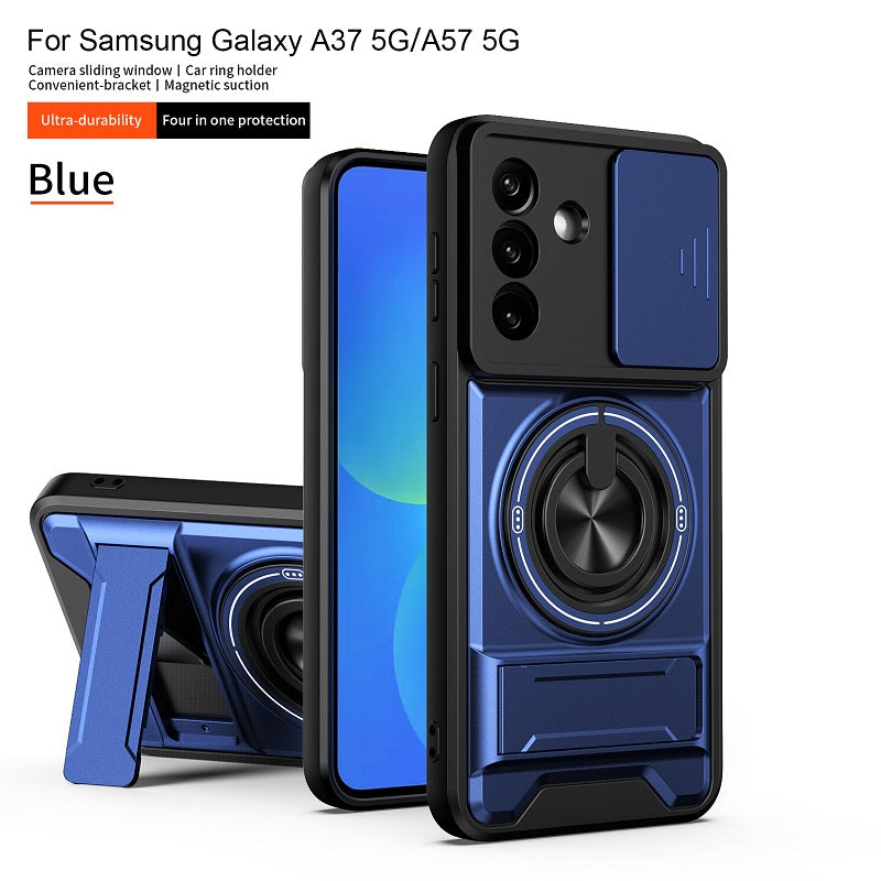 Luxury Slide Camera Lens Cover Case for Samsung Galaxy A57 A37 5G, Built-in Ring Stand and Folding Stand Magnetic Protective Case