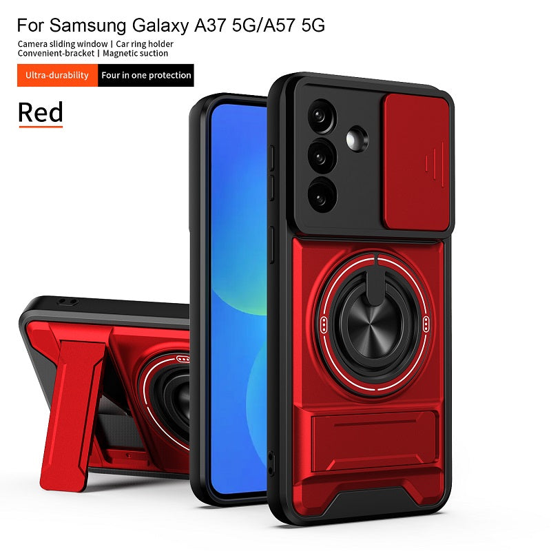 Luxury Slide Camera Lens Cover Case for Samsung Galaxy A57 A37 5G, Built-in Ring Stand and Folding Stand Magnetic Protective Case