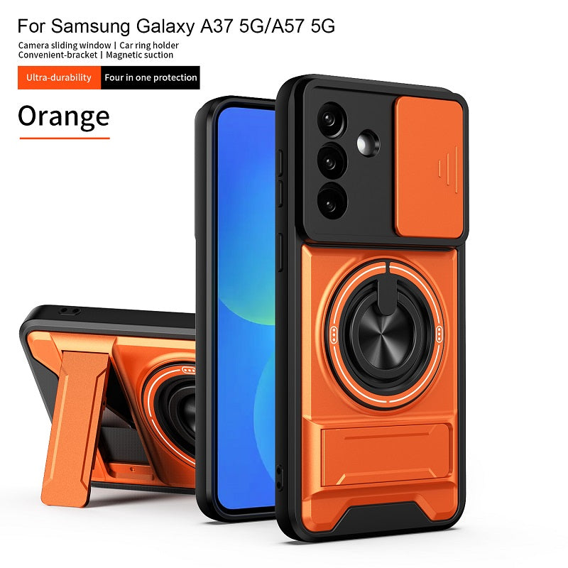 Luxury Slide Camera Lens Cover Case for Samsung Galaxy A57 A37 5G, Built-in Ring Stand and Folding Stand Magnetic Protective Case