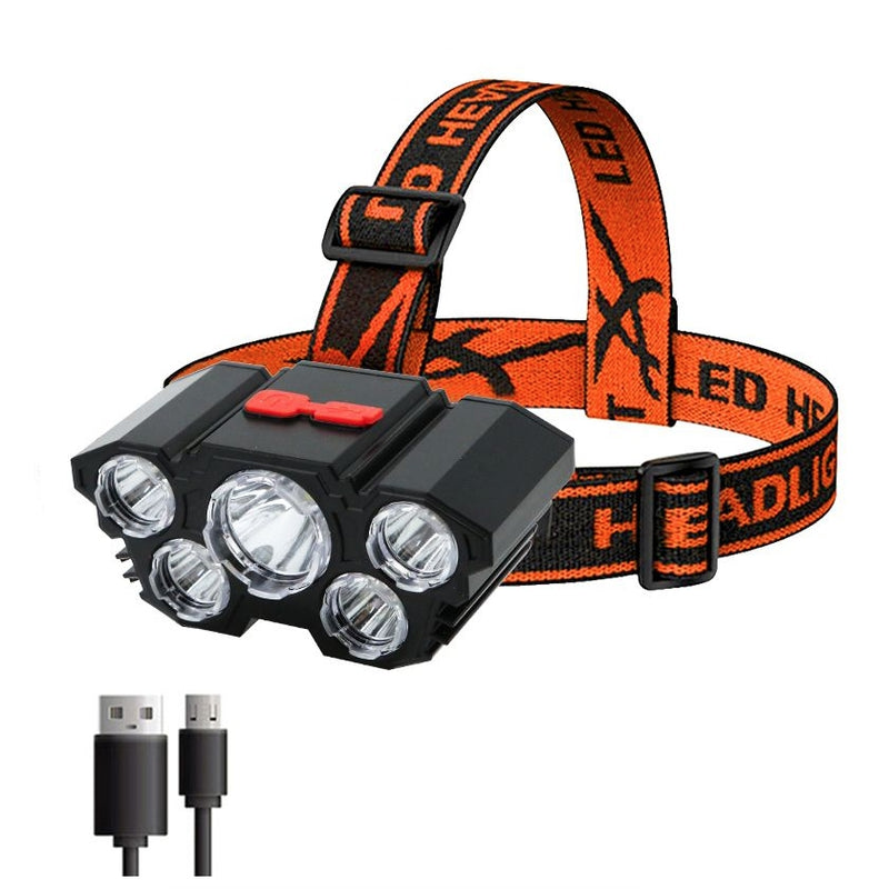 5 LED Flashlight Rechargeable Strong Light Camping Adventure Head Light