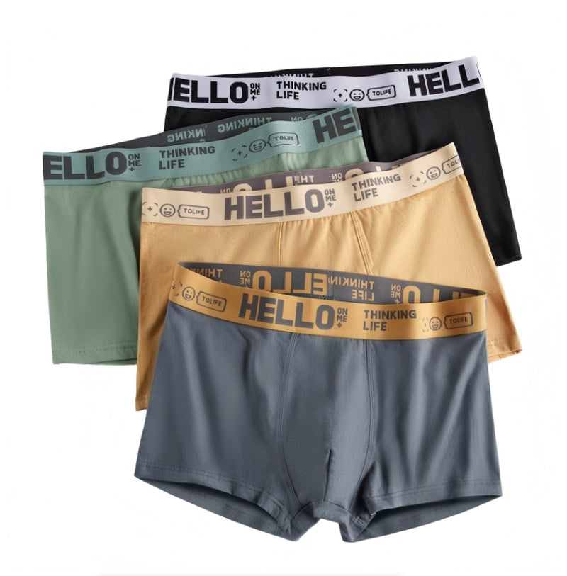 IPSTYLE Men's Boxer Underwear Man Mid-waist Underpants Solid Color