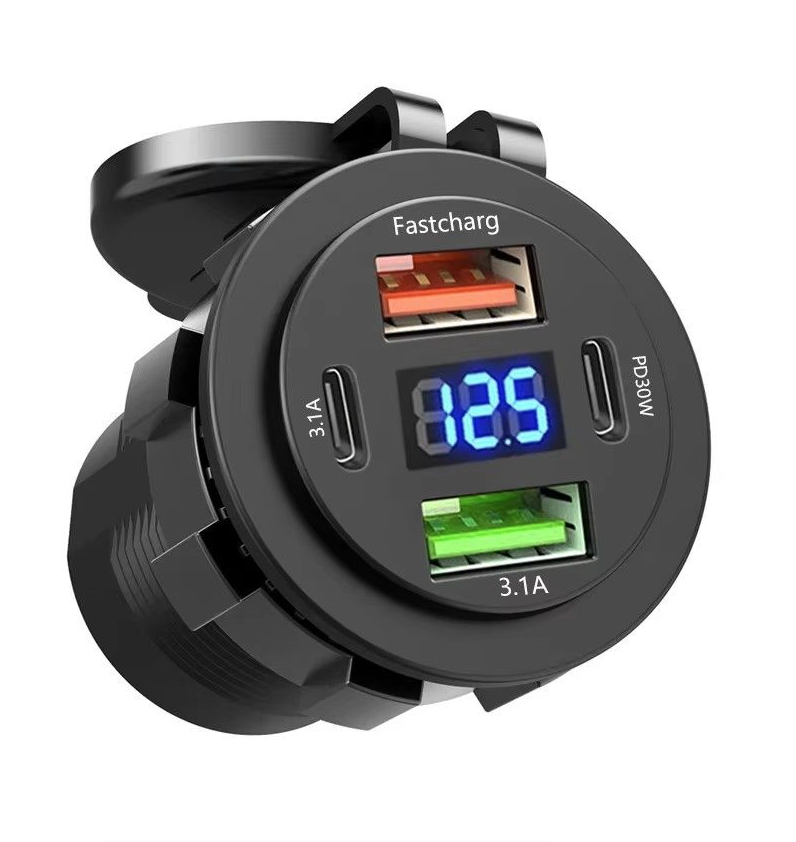 Car Charger Socket Dual Type-C & Dual USB 4Ports Fast Charging Socket