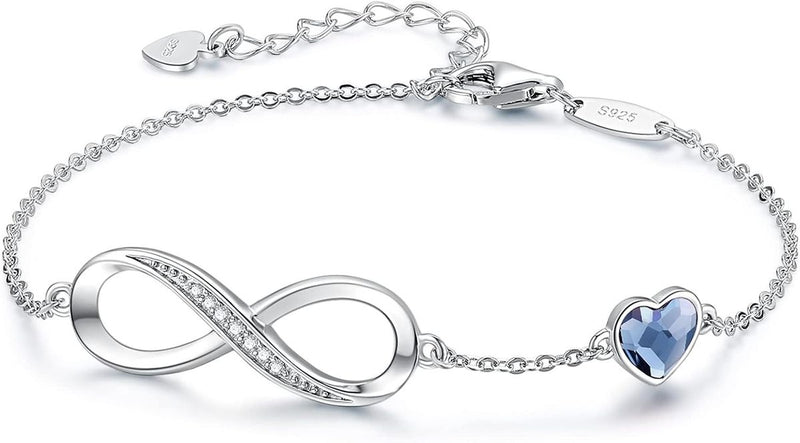 Sterling Silver Mobius Heart-Shaped Crystal Bracelet For Woman