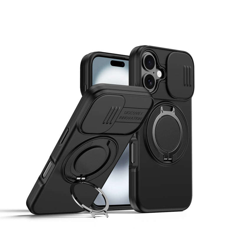360 Ring Kickstand Hybrid Armor Case Compatible for iPhone 17 Pro Max Slid Camera Lens Protect
