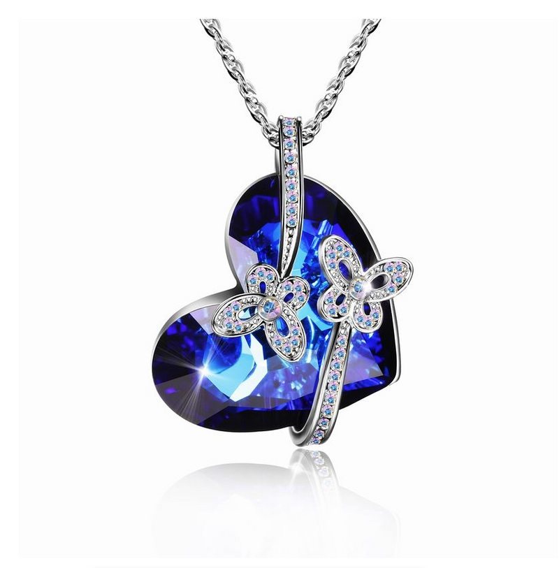 Heart Pendant Necklace for Woman Exquisite Jewelry Blue Crystal Forever Love