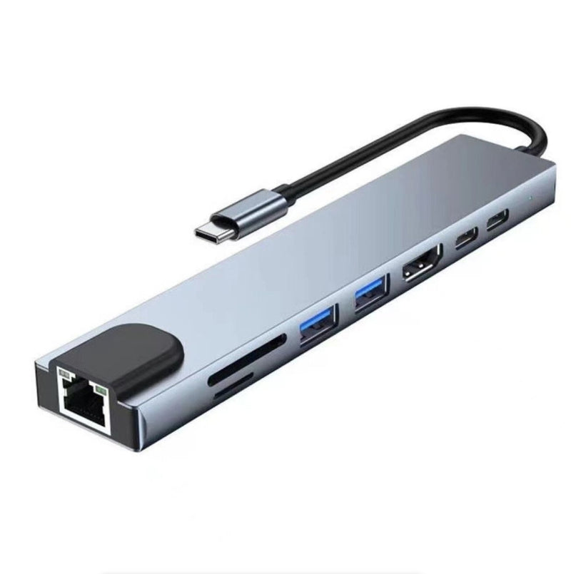Usb 8 In 1 Hub Adapter Type C 3 1 To 4k HdTV With Sd Tf Rj45 Card Reader