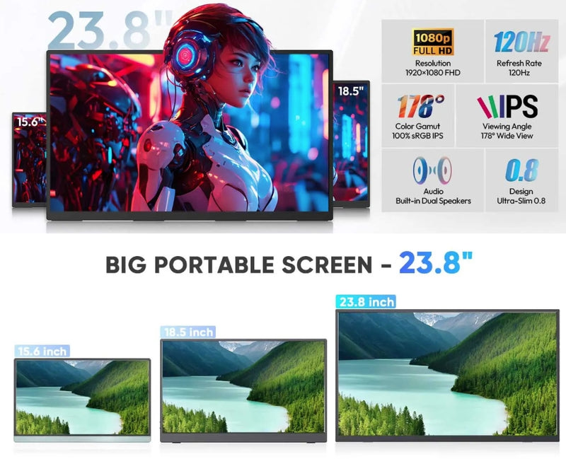 23.8inch Portable Monitor 120Hz RGB 100%