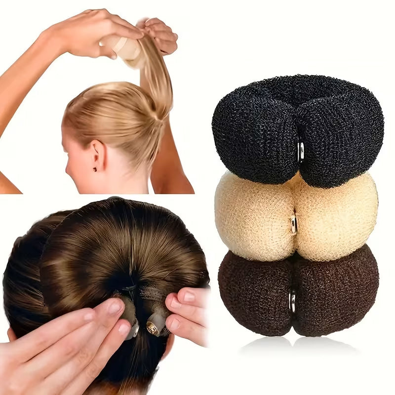 3Piece Donut Bun Maker Set, 3-Color Hair Bun Shapers For Curly Hair Updo