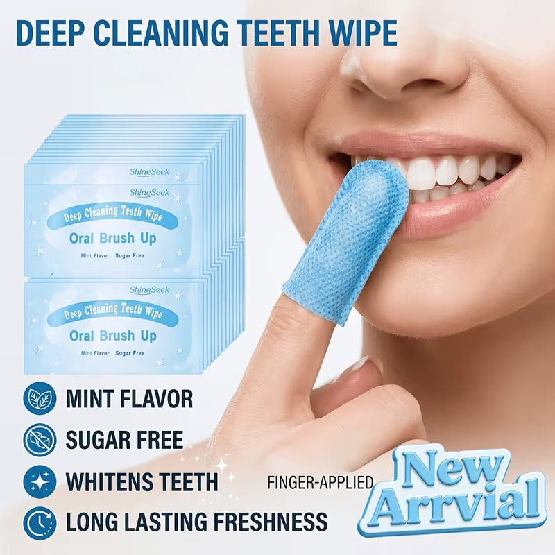 20Piece Mint Finger Tooth Wipes, Deep Cleaning Disposable Teeth Cleaning Swabs