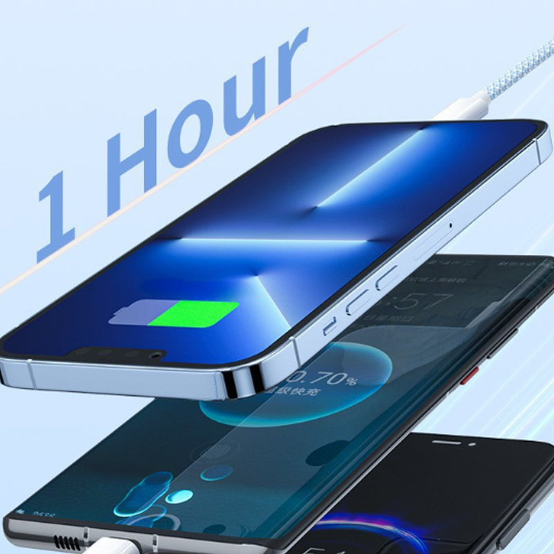 1.5M 3-In-1 Braided Fast Charging Cable, 66W USB To Type-C/Lightning/Micro USB