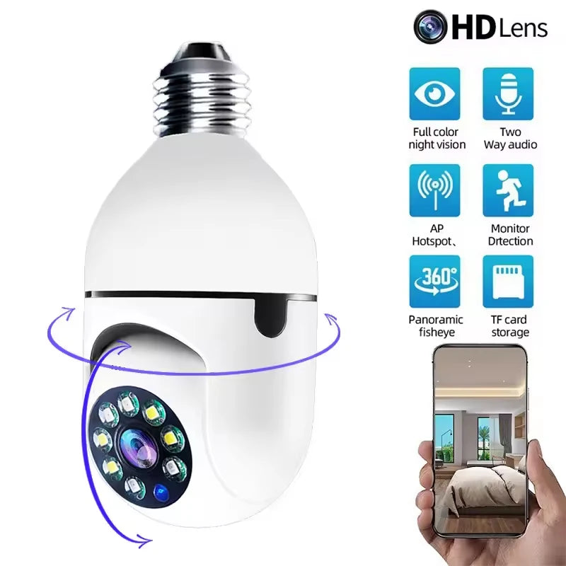 2MP E27 Socket Lamp Holder CCTV WiFi IP Camera PTZ Two Way Audio Home Security Bulb Camera