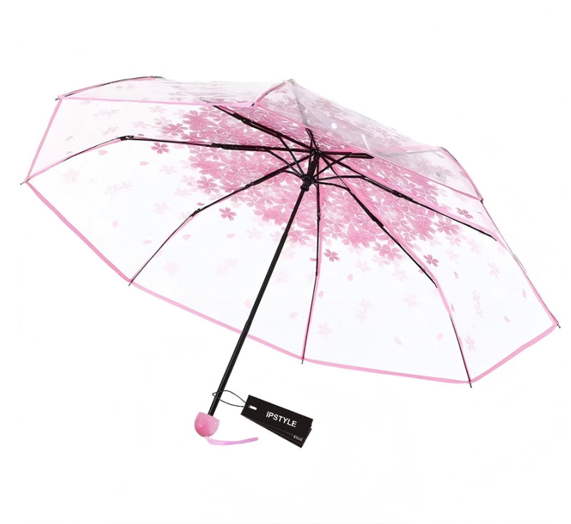 IPSTYLE Umbrella Portable Household Rain Gear Cherry Blossom Transparent Umbrella