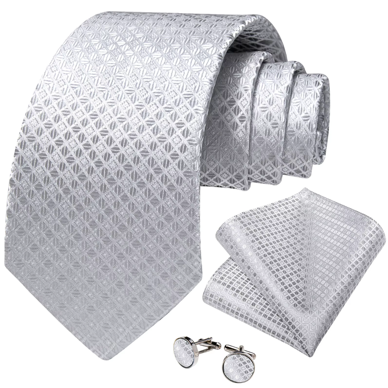 Silk Men Tie Pocket Square Cufflinks 8cm Luxury Wedding Prom Accessories Gravats