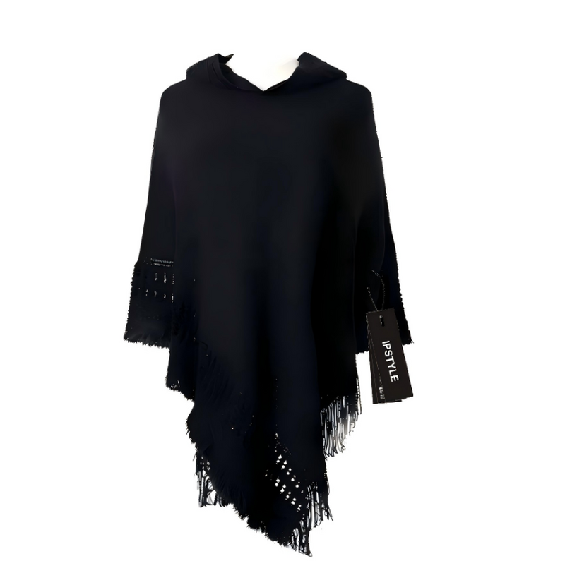 Women Ladies Tassel Cape Coat Fringe Poncho Oblique Stripe Coat Bohemian