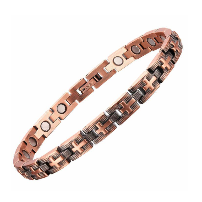 Copper Retro Cross Magnetic Therapy Woman Health Bracelet
