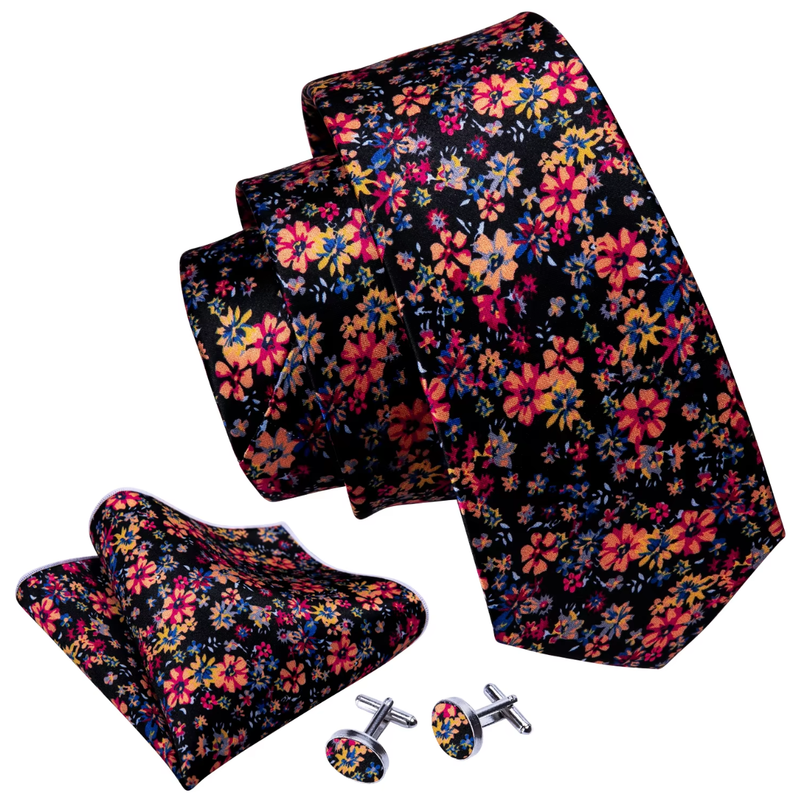 IPSTYLE Red Print Men Tie Set Silk Jacquard Floral Wedding Business Necktie