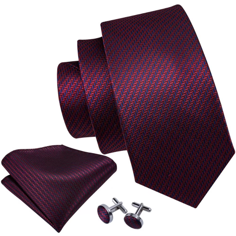 Silk Wedding Necktie Jacquard Woven Striped Ties Men Handkerchief Cufflink Set